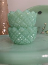 2/ JADITE Green ROUND  SAWTOOTH GLASS OPEN SALT CELLAR, c1980's