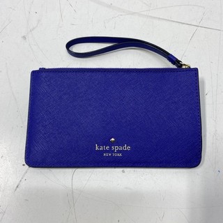 Kate Spade Blue Crossgrain Leather Wristlet Pouch Bag Gold Hardware