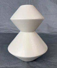 West Elm White Ceramic Vase Accordion MCM Satin Finish 7" x 5" Minimalist