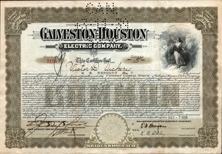 1928 Galveston Houston Texas Stock Electric Company with Revenues on Back