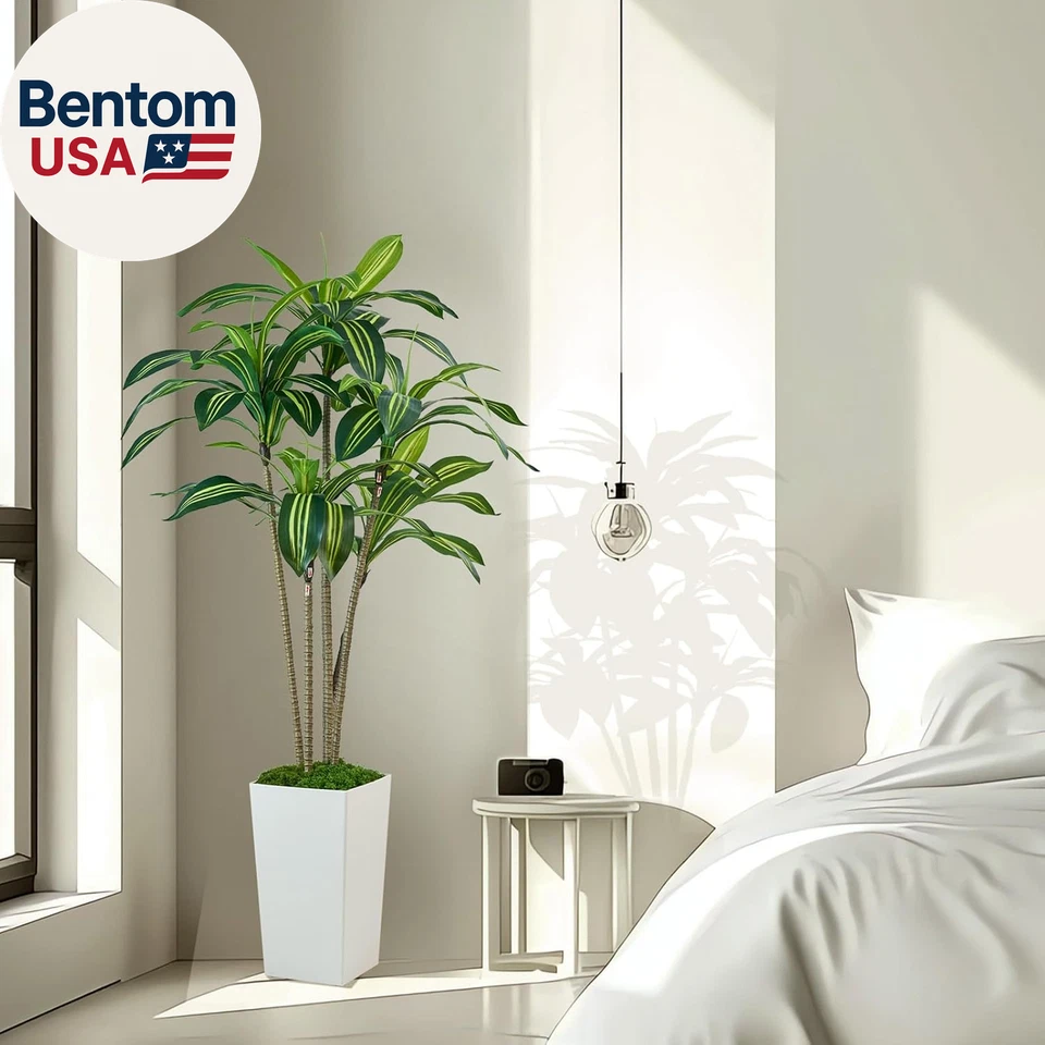 Dracaena Plantas Artificiales Interior, Árbol de Imitación de 5 Pies de Alto con Maceta Blanca Alta, F Foto 3 de 4