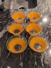 6 Vintage Blendo Bowls Gold Rimmed Frosted Glass Orange Tangerine 