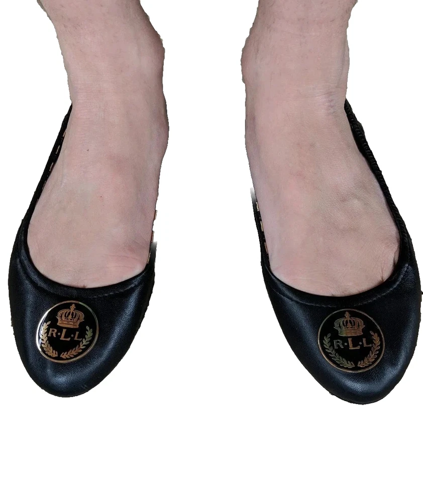 Women's Shoes Ralph Lauren BRITTANY Flats Ballerinas Leather Crown Crest Preppy - Image 3 of 4