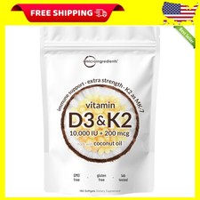 Vitamin D3 10000 iu Plus K2 MK-7 200 mcg, 300 Virgin Coconut Oil Softgels