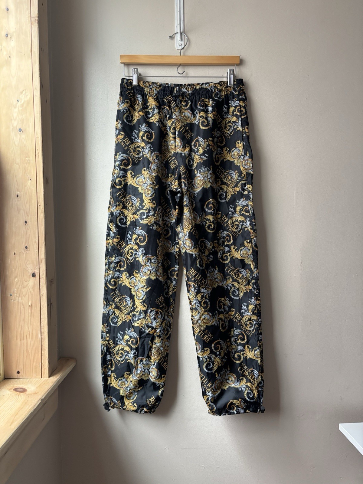 Versace Jeans Couture Logo Baroque Print Nylon Track Pants Size 31 - Main Image