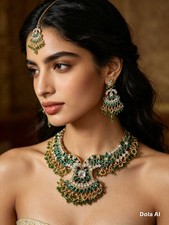 Asian style indian jewellery set 4 piece wedding party jewellery diamante green