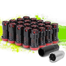 20PCS/SET RIM WHEEL LUG+LOCK NUTS M12X1.5 22MMX45MM ALUMINUM CLOSED-END RED