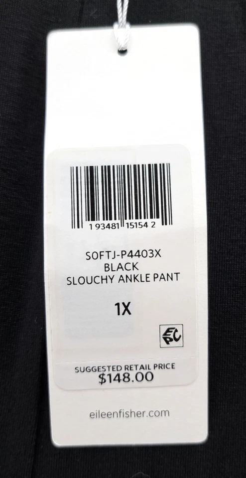 Eileen Fisher Slouchy Ankle Pants Womens 1X Black Fine Tencel Jersey Stretch NWT - Image 3 of 4
