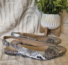 Vionic Jade Boa Slingback Flats Pointed Toe Snake Print Shoes Womens Size 8.5
