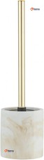WENKO Odos Toilet Brush Holder, Resin, Gold/Marbled, Ø 7,5 X 37 Cm White Mod