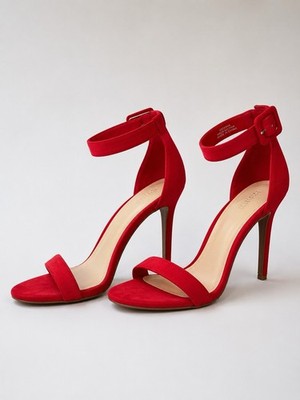 Forever 21 Red Faux Suede Strappy Stiletto Heels Open Toe Women s Size 8 EUC