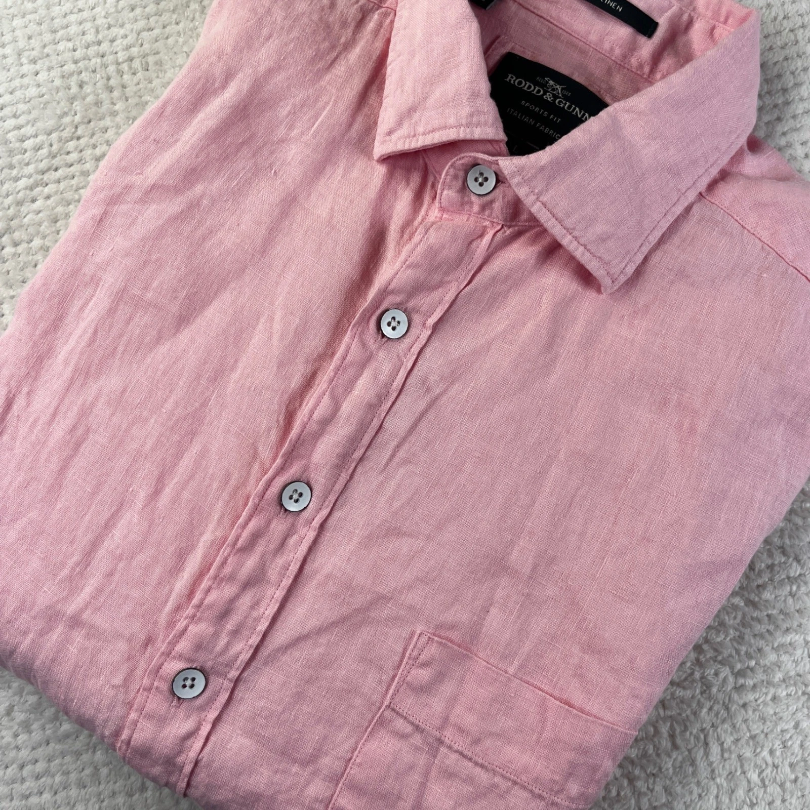 Rodd & Gunn Mens Pink 100% Italian Linen Short Sleeve Button Down Shirt Large