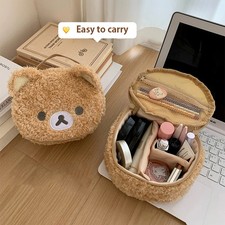 Anime Relaxed Bear Plush Makeup Case - Women's Cosmetic  Jewelry Storage Pouch