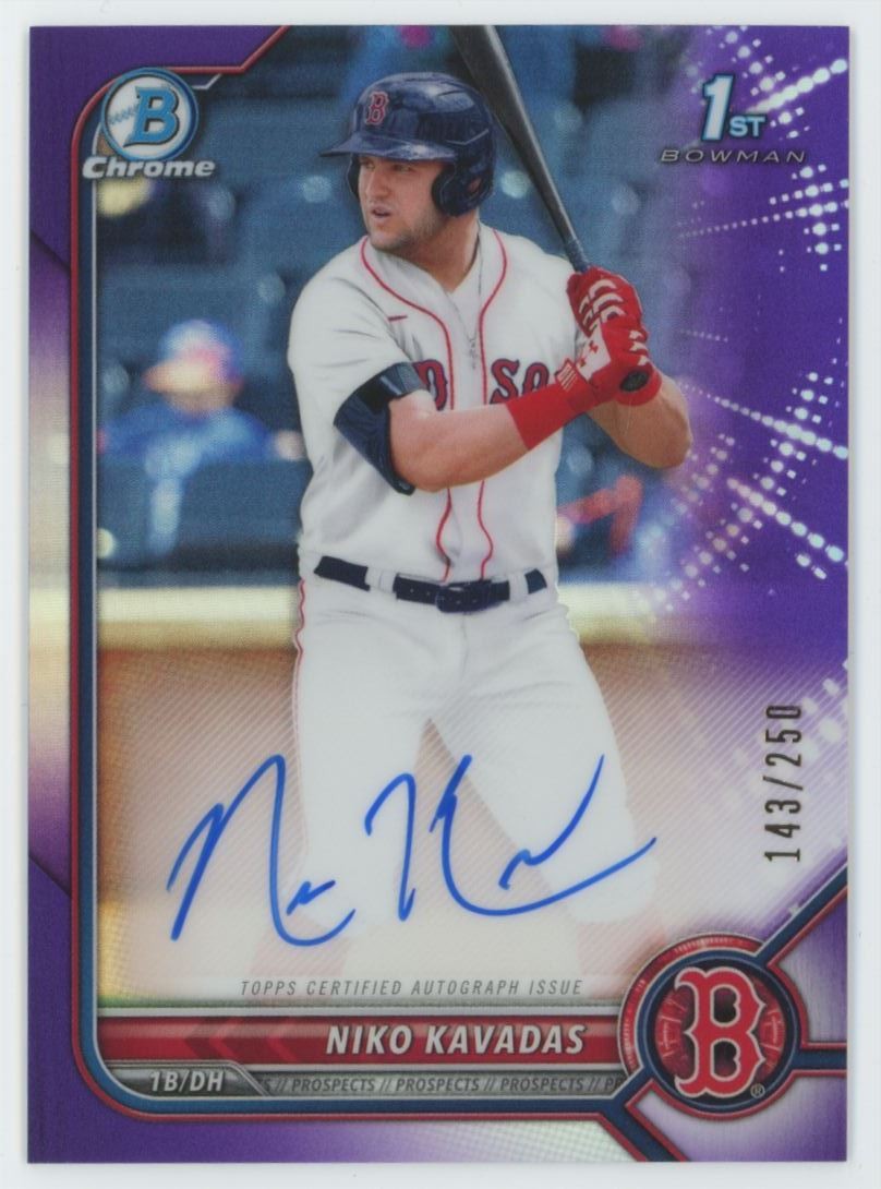 2022 Bowman Chrome 1st PURPLE Refractor Niko Kavadas Auto /250 Red Sox #CPA-NK