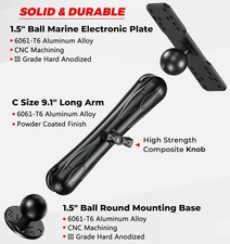 Aluminum Alloy 1.5" Ball Fish Finder Mount 9.1" Long Arm Marine Electronic Mount