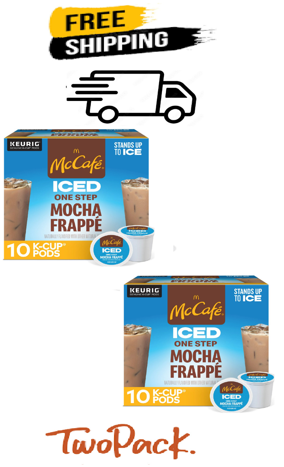 (Pack 2) McCafe ICED One Step Mocha Frappe, Keurig Single Serve 20 Count Total