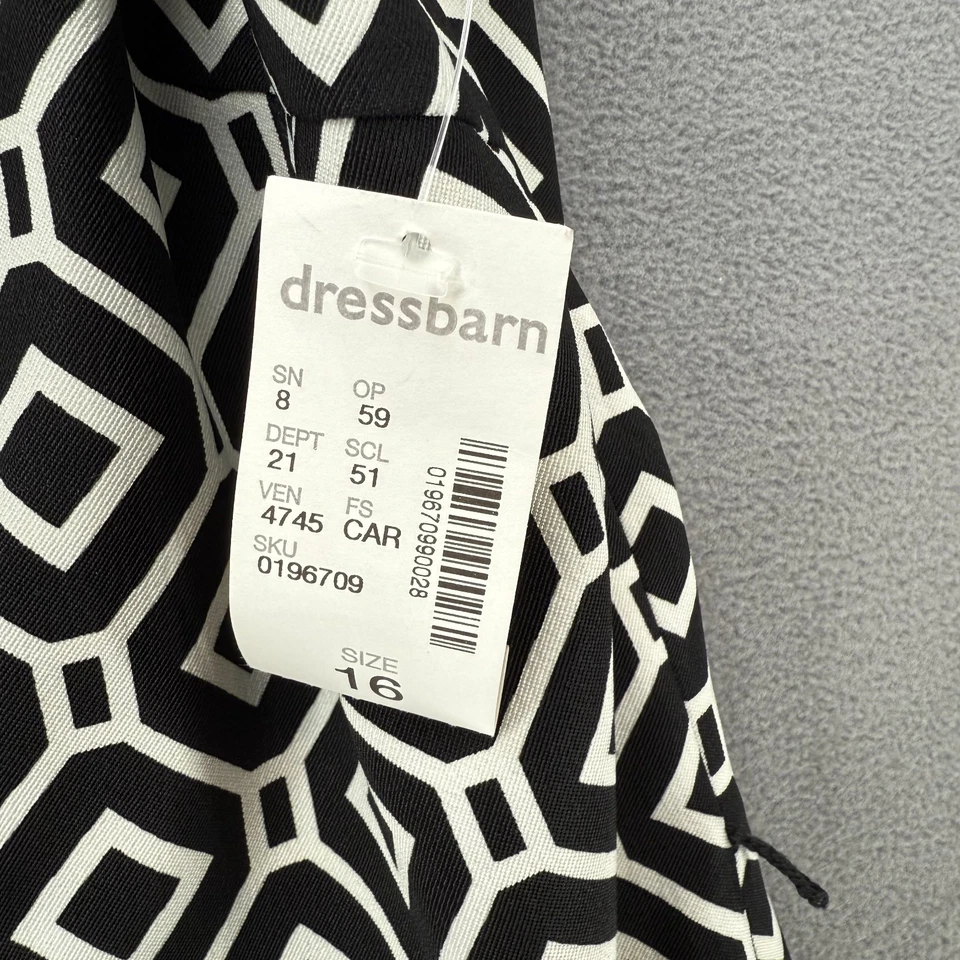 Vestido Jones Studio Shift para mujer 16 negro blanco forrado geométrico sin mangas nuevo con etiquetas Foto 3 de 4