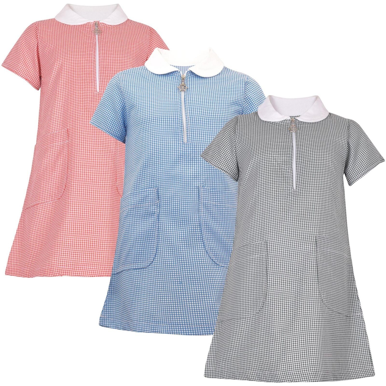 Niña Vichy Escuela Vestido Manga Corta Cuadros Cremallera Vestidos Con Coleteros