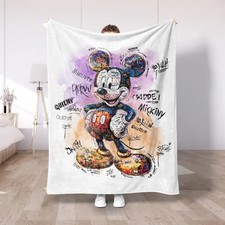 Graffiti Mickey Mouse Plush Fleece Blanket, Colorful Street Art Fleece Blanket