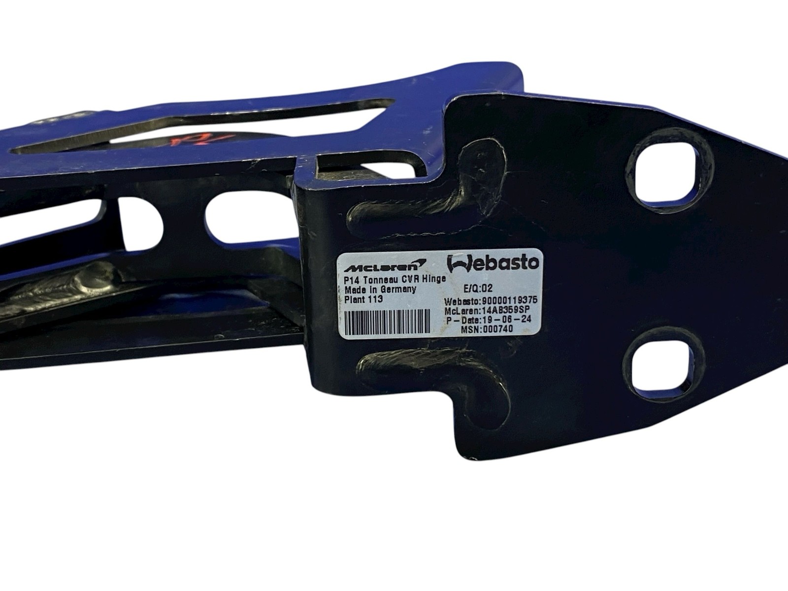 2018-2023 MCLAREN 720S REAR LEFT TRUNK TONNEAU HINGE SUPPORT BRACKET 14AB359SP