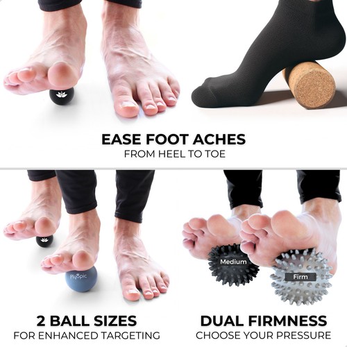 FOOT MASSAGE BALL SET – Plantar Fasciitis & Sore Feet - Spiky, Roller & Lacrosse - Picture 3 of 8