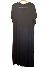 Quince Black Short-Sleeve Scoop Neck Maxi Tunic Women XL Lagenlook Quiet Luxury