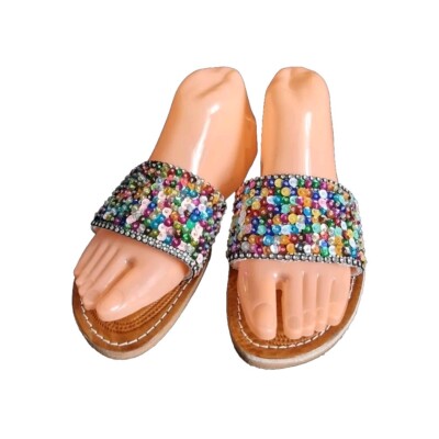 Sandales Femmes En Cuir Marocain Faites Main – Bleu – Taille UK7 (41) – Style Boho