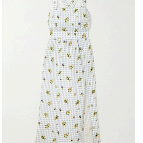 Abito midi Reformation Elara stampa floreale lino Gingham bianco/blu taglia 4 - Foto 11 di 15