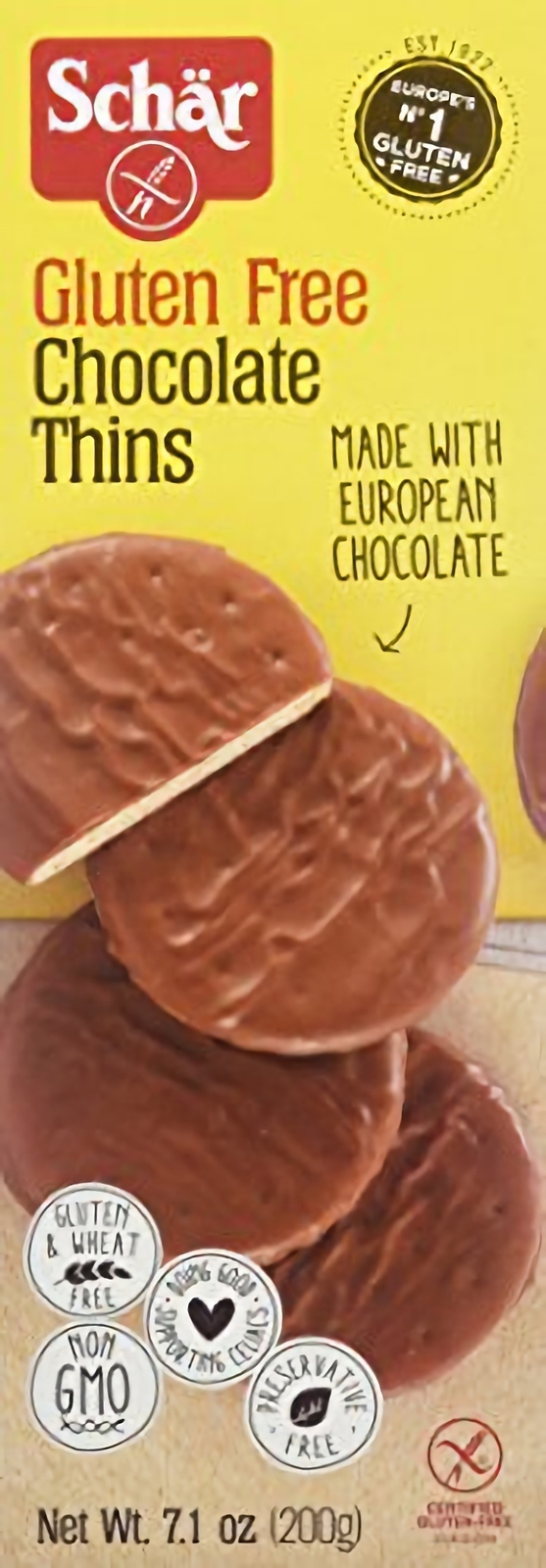 Delgados de chocolate sin gluten Schar, 7,1 oz., paquete de 12