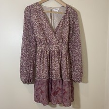 Japna Dress Womens Medium Purple Floral Paisley Mini Boho Festival Hippie Fairy