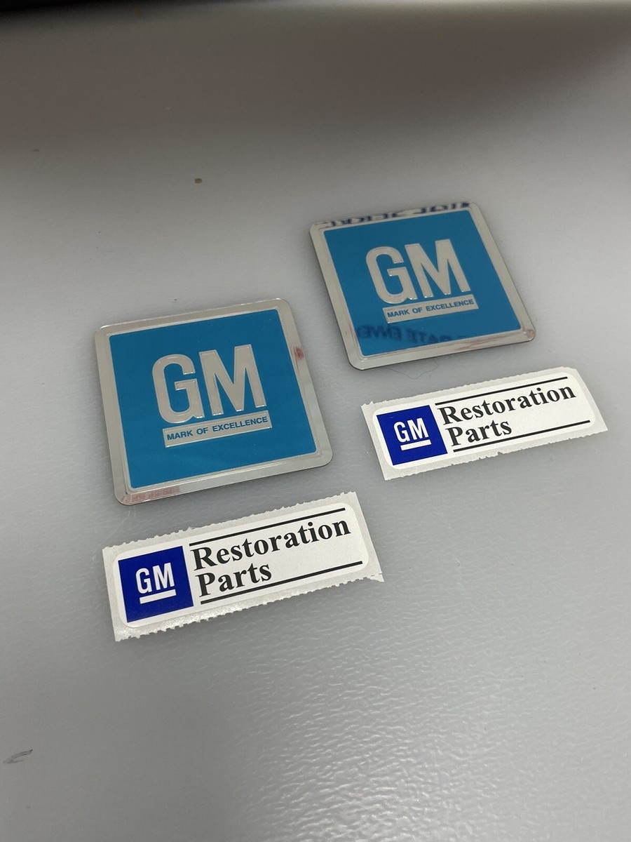 2 x 1964-1968 GM Embossed Metal Door Jamb Adhesive Decal Badge