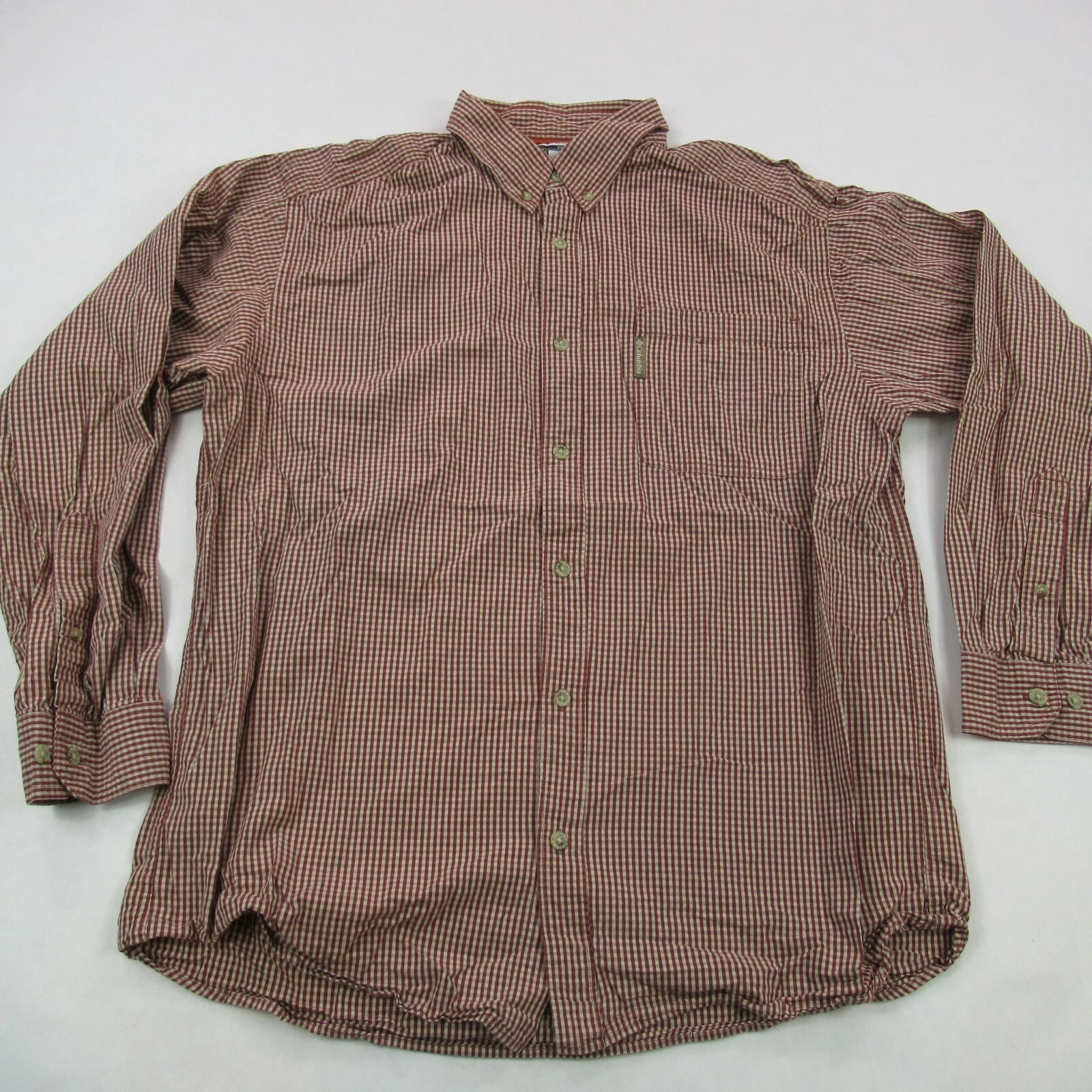 Columbia Shirt Mens Large Long Sleeve Red Plaid Casual Outdoors Pockets