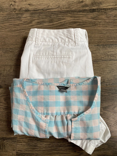 Womens Eddie Bauer short sleeve checkered blouse blue cotton blend size M - Picture 4 of 9