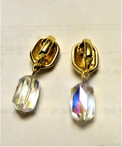 Swarovski Stamped Gold & Crystal Drop Clip On Earrings - Picture 5 of 5