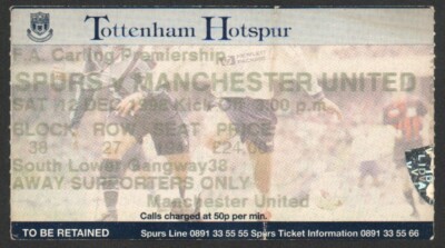 Tottenham Hotspur vs Manchester United TICKET 1998 2:2 Campbell Solskjaer Tore