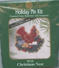 Mill Hill Holiday Pin Kit Christmas Nest Counted Glass Bead Kit w Treasures H110