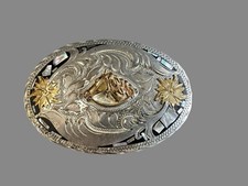 Belt Buckle Horse Head Inlaid Abalone Shell Alpaca Mexico Silver