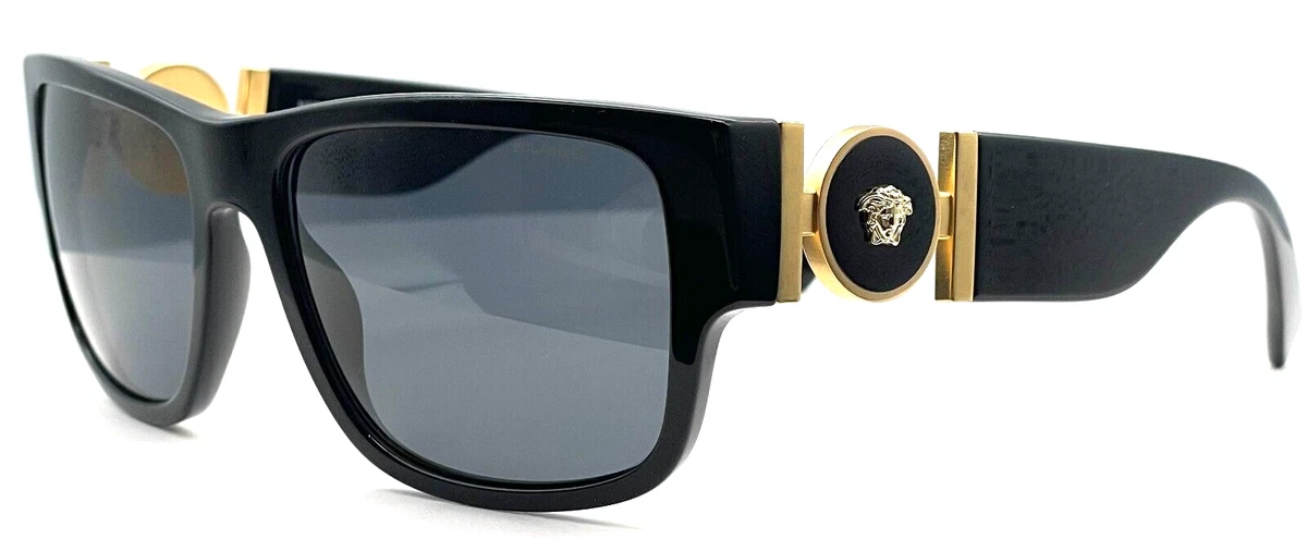 Versace VE4369 GB1 81 Black Gold Gray Polarized Rectangle Men s Sunglasses