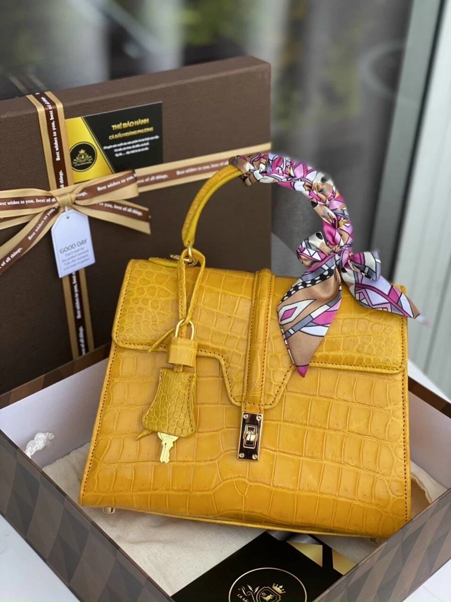 YELLOW Genuine Alligator Crocodile Leather Ladies Women Bag Handbag Size  25cm