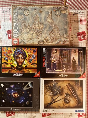 5 wunderschöne Puzzle NEU, insg. 10.500 Teile, Weltkarte, New Orleans, Weltall