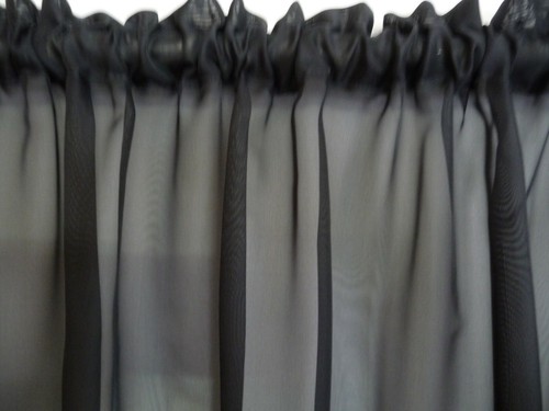 2m w x 40cm drop Small Curtain BLACK Voile Sheer Kitchen Bath Caravan Laundry - Picture 2 of 4
