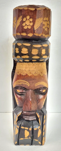 Vintage Wood Hand Carved 8.5" Head Sculpture Totem Jamaica 1986 "No Problem Irie - 第 1/9 張圖片