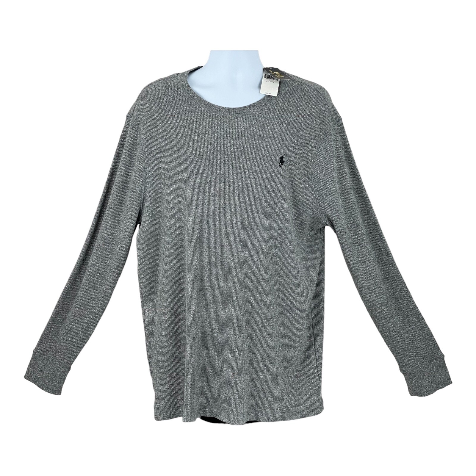 NUOVA Polo Ralph Lauren termica camicia manica lunga uomo 2XL grigia con pony nero nuova con etichetta