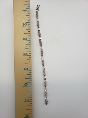 Silver Bracelet Pink Top Accents Tennis 7." 925 - Picture 6 of 8