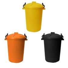 Image of 3 x 50L Dustbin Clip Lock Lid Heavy Duty Plastic Garden Waste Storage Containers