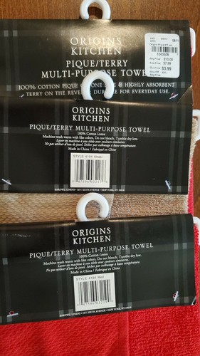 New NWT Orgins KITCHEN TERRY Multi Purpose Dish TOWEL Lot of 3 maroon beige - Picture 4 of 4