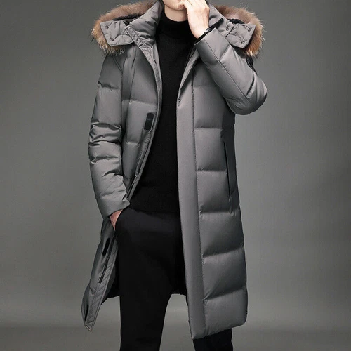 Herren Winter Lang Puffer Warm Kapuze Parka Entendaunen Jacke Mantel Fellkragen Dick - Bild 21 von 22