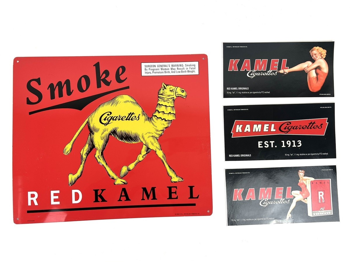 VTG 13x11 Smoke Red Kamel Cigarettes Metal Tin Advertising Sign