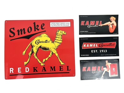 VTG 13x11 Smoke Red Kamel Cigarettes Metal Tin Advertising Sign 1996  Stickers