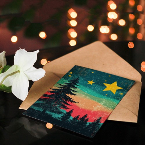 Colourful Rainbow Sunset Sky Stars Trees Christmas Fun Gift Festive Xmas Card - Picture 4 of 6